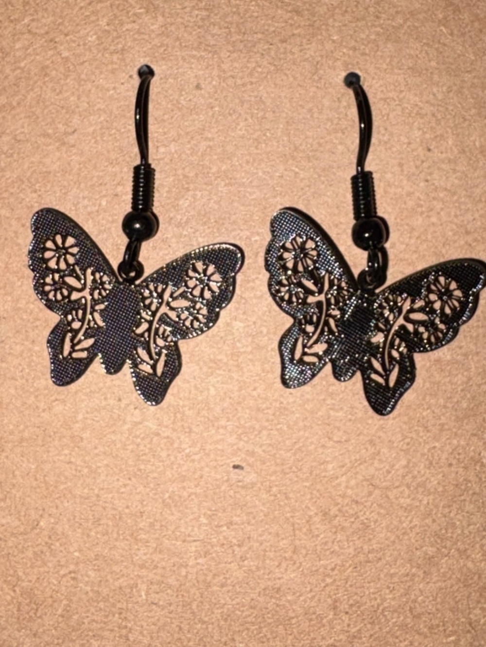 Black Filigree Butterfly Dangle Earrings